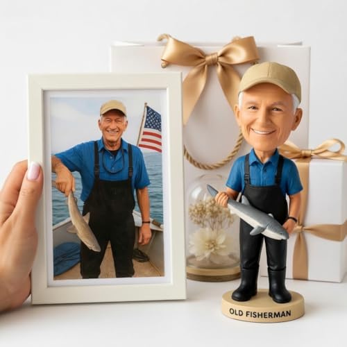 Individuelle Wackelkopf-Figuren, personalisierte Angelskulptur für Angelbegeisterte, handgefertigtes Wackelkopf-Geschenk für Freund, Ehemann, Chef, Büro, Kollegen (Beweisbild wird vor dem Basteln