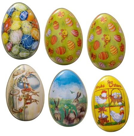 Abaodam 6pcs Metal Easter Egg Candy Boxes Set, Portable Easter Treat Holders Lid, Tin Chocolate and Cookie Storage Containers for Party Favor and Snack Packaging