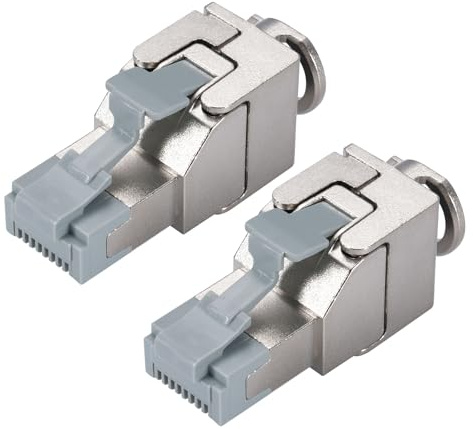 Puiseno 2 conectores CAT7 RJ45 apantallados, sin herramientas, sin crimpadora, S/FTP 10 Gbps hasta 600 MHz, compatible con cable de red CAT6A/CAT6/CAT5e, pantalla 8P8C, paquete de 2 unidades