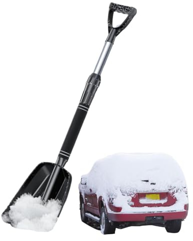Schneeschaufel Einfahrt – ABS+PP+Eva 86x21,5 cm, Teleskopische Schneeschaufel Mit Ausziehbarem Griff, Extra Tiefe 28-Zoll Schaufel Für Haus, Garage, Garten, Landschaft, BAU