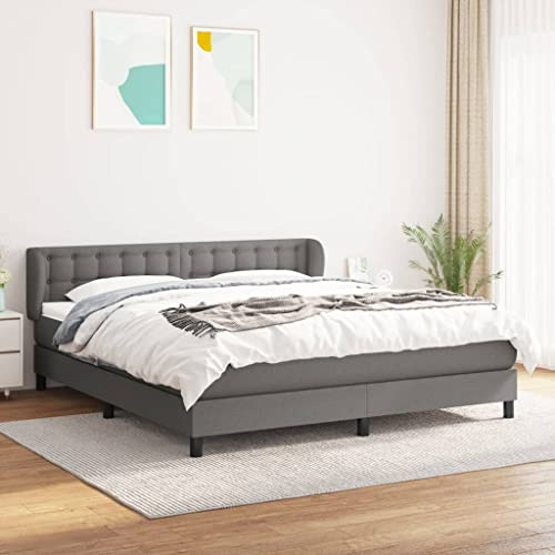 Frdhee Einzelbett Seniorenbett Bettgestell,Boxspringbett mit Matratze Dunkelgrau 180x200 cm Stoff,Bett Für Erwachsene Jugendliche,Modern,Einfacher Aufbau,Schnelle Installation