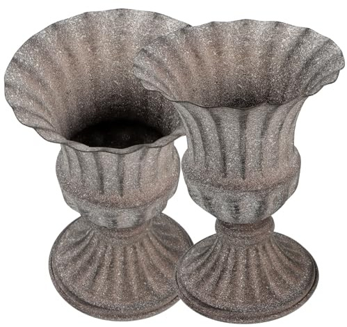 LALAFINA Memorial Cemetery Vase 2pcs Set Vintage Gray Iron Flower Holder Headstone Flower Container Grave Decoration Urn Planter for Outdoor Cemetery Tribute