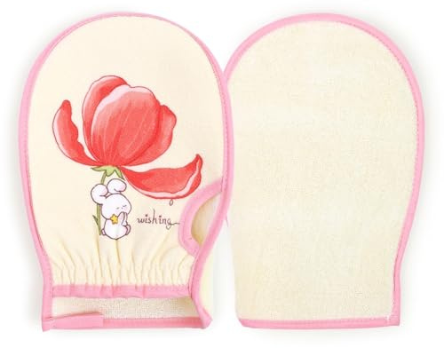 Cleanbear Exfoliating Washcloth Mitt 2 Pack – Dual Texture Bath Mitt for Shower, Fits on Hand Like a Glove, Soft Terry & Gentle Exfoliating Face and Body Scrubber, Pink