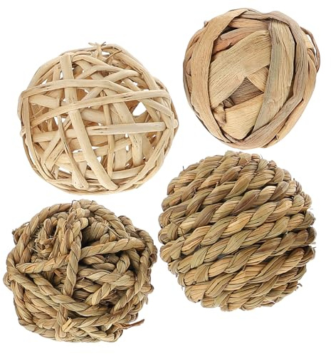 POPETPOP 4pcs Small Animals Chew Balls Woven Chewing for Rabbits Hamsters Parrots, Natural Biting Balls Set for Small Pets’ Dental Care and Interactive Play