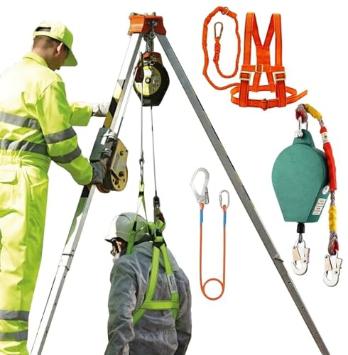 Rescue Tripod with Winch & Fall Protection - Heavy-Duty System for High-Altitude Work, Lifting, and Emergency Rescue Operations