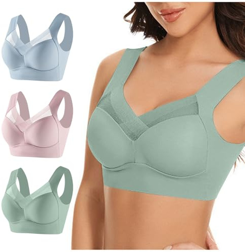 3er Pack Haltungskorrektur BH Original Damen Ohne Bügel Comfy Haltungskorrektur Rücken Bra Frauen Soft-BH Nahtloser Sexy Komfort-BH in Übergröße Crop Top für Alltag