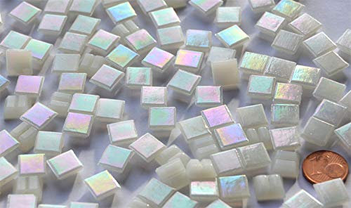 200 St. Glas- Mosaiksteine weiß mit Regenbogenschimmer 1x1cm, ca.136g