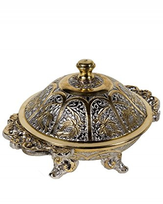 Orientalische Zuckerdose Khasib aus Messing silber gold 14 cm Deko