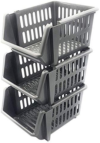 Whitefurze Stacking Basket Set of 3, Silver, 18 cm