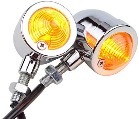 GOOFIT 12V 10W Motorcycle Vintage Refit Amber Bullet Flashing Light Headlight Lamp Mini Turn Signals Indicator Motorbike Racer