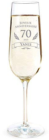 AMAVEL Flûte à Champagne avec Gravure Personnalisée - Joyeux Anniversaire 70 Ans Prénom - Volume : 0,2 L