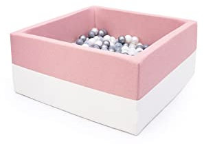 Rainbow Kids - XXL Luxus Bällebad Bällepool Bällebecken Spielbälle Kugelbad Bällchenbad Spielbecken Ball Bällepool (90x40 mit 200 Bällen, Rosa-Weiss)