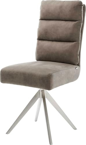 DELIFE Polsterstuhl Pela-Flex Kreuzgestell kantig Edelstahl | Mikrofaser Taupe Vintage Taschenfederkern