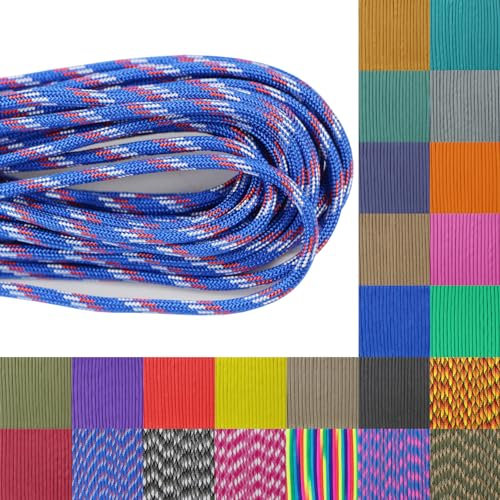 aufodara Paracord 49ft Schnüre Nylon Seil Survival kit Schnur 4mm 7 Kern Mehrzweck-Seil für Outdoor Armband Handarbeit Schlüsselanhänger Anhänger Haustier Halsband Hundeleine (blau-weiß-rot)