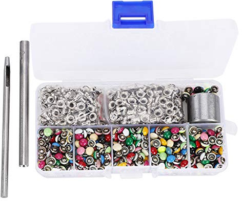 380 Set rivetti in pelle, rivetti colorati a fungo rotondi da 6 mm con strumenti di fissaggio per vestiti fai da te, scarpe, decorazioni per borse