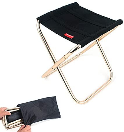 TFSYLISA Mini sgabello pieghevole portatile in alluminio leggero con borsa portaoggetti per campeggio, pesca, picnic, viaggi, escursionismo, nero