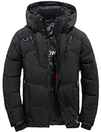 Veste d'hiver épaisse et chaude pour homme avec capuche en duvet de canard épais Manteau parka décontracté mince Manteau pour homme avec de nombreuses poches, Noir , XL