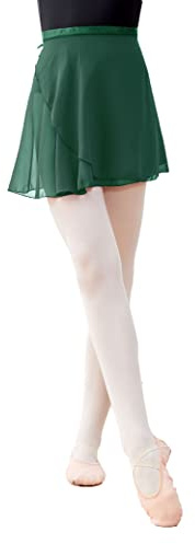 Daydance Girls Women Sheer Ballet Skirts Wrap Chiffon Over Scarf for Dancing, Dark Green, 8-12 Years