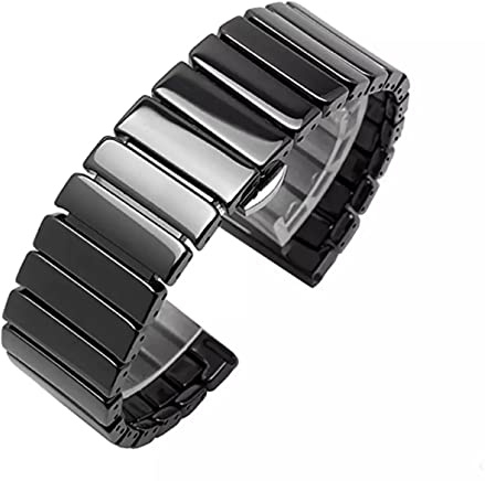 Generisch Uhrenarmband Keramik Armband 20mm 22mm Ersatzarmband schwarz Damen und Herren Edelstahl Gliederarmband für Smartwatch kompatibel mit Samsung Huawei Amazfit Garmin