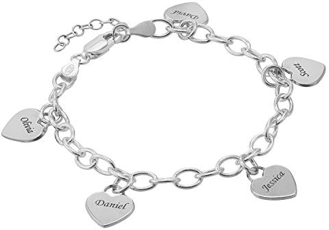 MYKA Personalisierte Gravierbares Armband mit Herz Charms aus Sterling Silber 925 - Vergoldet - Schmuck Geschenk für Damen - Mutter - Freundin