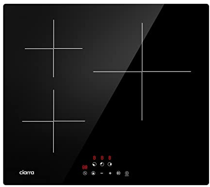 CIARRA Placa de Inducción 3 Fuegos 6000W Placa Induccion con Bloqueo de Seguridad Temporizador Indicador de Luz, ASBIH3 | Boost, Función Pausa, Bloqueo de Seguridad, Temporizador, Indicador de Luz