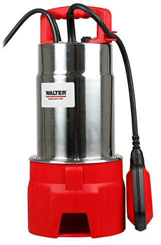 WALTER Schmutzwasserpumpe 1100 W, 20.000 L/h Fördermenge, 8 m Förderhöhe, 10 m Kabel, vielseitig einsetzbar für Keller, Teiche, Pools, verunreinigtes Wasser, mit Schlauchanschluss und Halteseil
