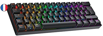 Ranked N60 Nova Clavier Mécanique de Jeu 60% | Hot Swap Gaming Keyboard | 62 Touches Programmables | RGB LED | Mac, PC Windows | AZERTY Français (Noir, Gateron Red)