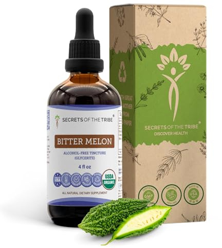 Secrets of the Tribe Bitter Melon USDA Organic | Alcohol-Free Extract, High-Potency Herbal Drops | Made from 100% Certified Organic Bitter Melon (Momordica Charantia) Dried Fruit (4 oz)