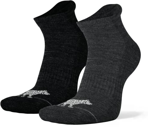 2 par | 4 par, merino utomhusstrumpor korta för kvinnor och män, vandringsstrumpor upp till fotled, vadderade, inga bubblor tack vare mjuk sula, svart och grå – Ökotex funktionella strumpor, vandring, sport, Svart & antracit 4 par, 39-42 EU