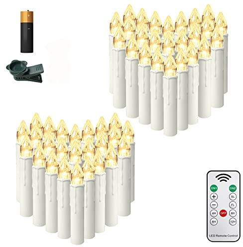 HENGMEI 50er LED Kerzen Weihnachtskerzen kabellos Fernbedienung Batterie Christbaumkerzen Christbaumbeleuchtung Warmweiß Flammenlose Weihnachtsbeleuchtung Weihnachtsbaum,Hochzeit,Partys,HAG4155W-V