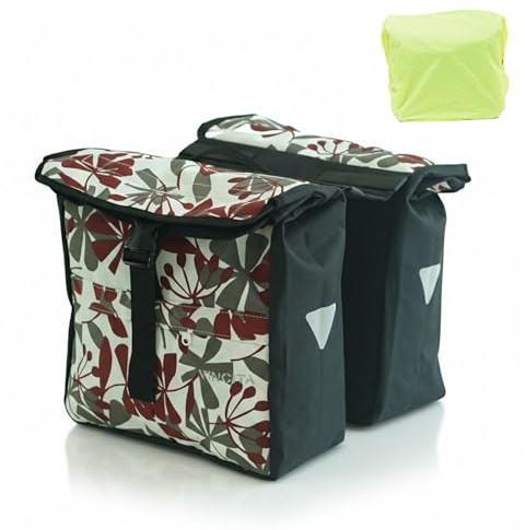Vincita 12L Double Bike Pannier Bag Top Load Rear Rack Saddlebags (RED Leaf)