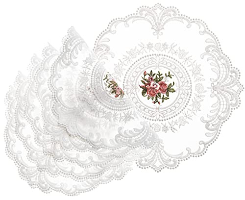 Mezchi 6 Stück Retro-Spitzen-Tischsets im französischen Stil, runde Spitzendeckchen für Tische, bestickte Tassenmatte, Vintage-Häkel-Lunchmat für Heimdekoration, Hochzeit, 27,9 cm