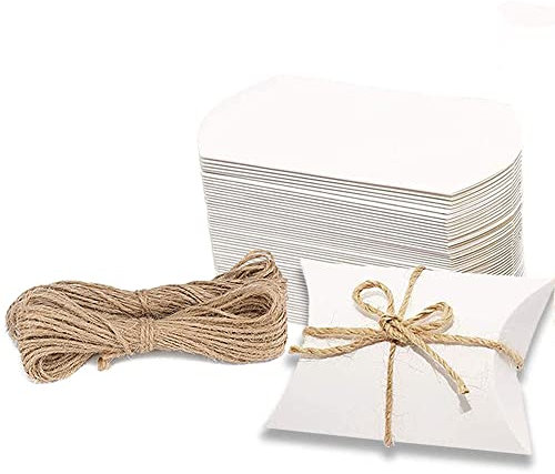Naiocase 50 Stück Klein Kissenschachteln, Hochzeit Geschenkboxen Gastgeschenk Kommunion Taufe für Hochzeit Geburtstag - Weiß
