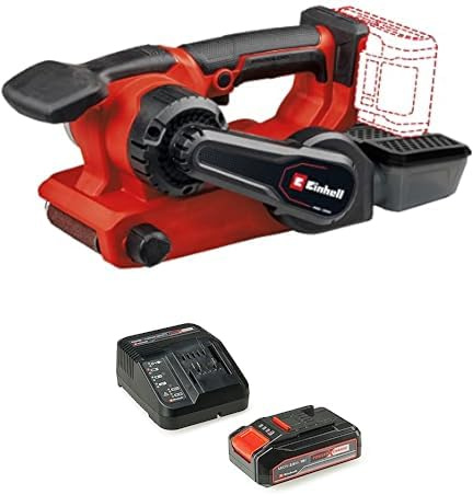 Einhell Levigatrice a batteria TP-BS 18/457 Li BL-Solo Power X-Change + Einhell Pxc Starter Kit 18 V, Batteria 2,5 Ah E Caricabatteria Power X-Change, Nero Rosso, 10 x 15 x 11.3 Cm