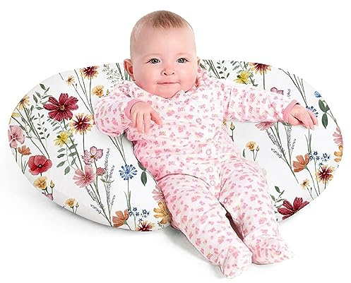 Little Grape Land Nursing Pillow for Infants, Breastfeeding Pillows, Baby Support Pillow for Nursing, Bottle Feeding, Tummy Time with Machine Washable Cover & Breathable Filling, Spring Flower