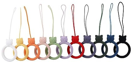 Kopida 11 Pcs Silicone Lanyard Finger Strap, Multicolor Mobile Phone Pendant Finger Ring, Creative Cartoon Cat Lanyard Hanging Rope for U Disk, Mobile Phone Case, Keychain