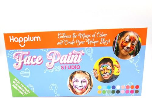 Happium Face Paints for Children Halloween 16 Colours Make Up Set Face Painting Kit for Kids with Safe and Non-Toxic Water Based