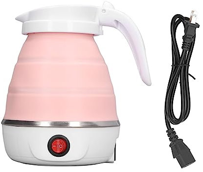 TAKESH Bollitore Elettrico Pieghevole, 0,6 L 400 W Spina USA 110 V Design Sottile e Pieghevole for bollitore Portatile for Acqua Calda da Viaggio (Blu) (Color : Pink)