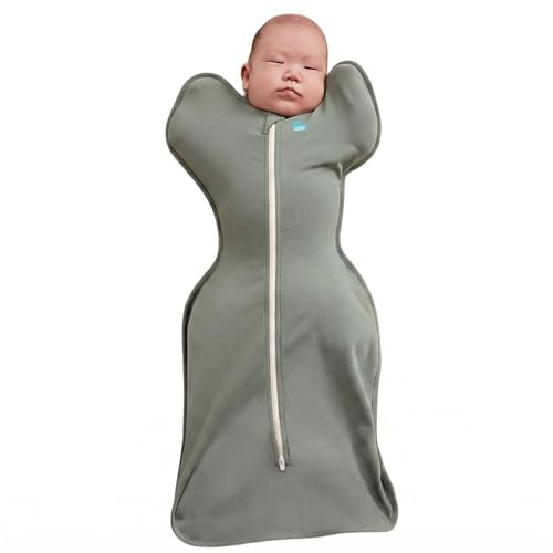 Love To Dream™ Swaddle UP™, Größe S 3,5–6 kg – Dunkeloliv | Angenehme Passform, fördert gesunden Schlaf | 1,0 Tog, ideal Frühling & Sommer (20–24 °C) | Waschbare Baumwolle & Doppelreißverschluss