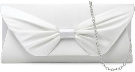 EVEOUT Pochettes et Clutches avec Noeud élégante pour Femme Sacs bandoulière Bow Satin Sac de Soirée Bourse de mariée pour Mariage(Blanc)