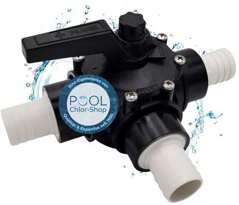 Duraol 3-Wege Pool Kugelhahn mit 38mm Schlauchanschluss | Drehschieber für Schlauch | Absperrhahn für Pool | PVC Klebe-Fitting I Hochwertiges Pool Zubehör
