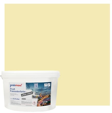 Preismaxx Profi Fassadenfarbe urban colors, bunte Außenfarbe, grün, gelbgrün, yellow-green 2,5L, matte, wasserabweisende Aussen-Dispersion, hohe Wasserdampfdurchlässigkeit