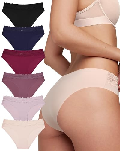 Levao Lot de 6 Culotte sans Couture Femme -Invisible Slip sous Vêtements -en Dentelle Sexy Culottes-Extensible Confortables Hipster Bikini Lingerie S-XL