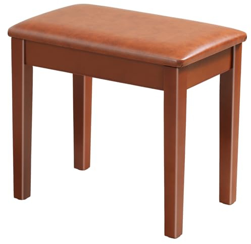 AODSK Piano Bench with Cushion,Solid Wood Keyboard Bench Piano Chair Piano Seat,Brown Piano Stool,13.21 x 21 x 18.2 Inches