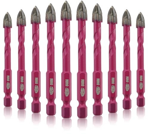 QUEFORET Masonry Drill Bits Set 8mm - 10pcs Carbide Drill Bits for Wood Plastic Masonry Concrete, Wet Drilling Ceramic Tile Marble, Quick Change Hex Shank