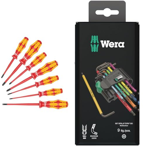 Wera 05135961001 Screwdriver Set Kraftform PlusSerie 100 160iSS-7 pcs, Red-Yellow & 967SPKL/9BO Multicolour TX-Key Set, TX8 - TX40, 9pc, 05073599001