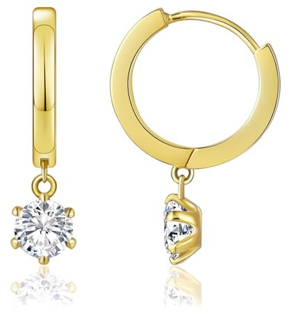 KRKC&CO Gold Ohrringe & Creolen mit Anhänger | Silber 925 Hängend Klappcreolen mit 5mm Designsteinen | Hypoallergene Baumeln Ohrhänger für Damen, 15mm Huggie | Geburtstagsgeschenk für Frau & Mädchen