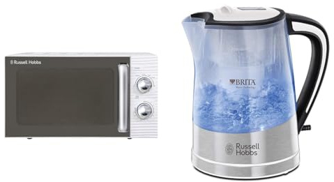 Russell Hobbs RHM1731 INSPIRE White 17 Litre Manual Microwave & Brita Filter Purity 1.5L, Fast boil 3KW Electric Cordless Kettle for cleaner