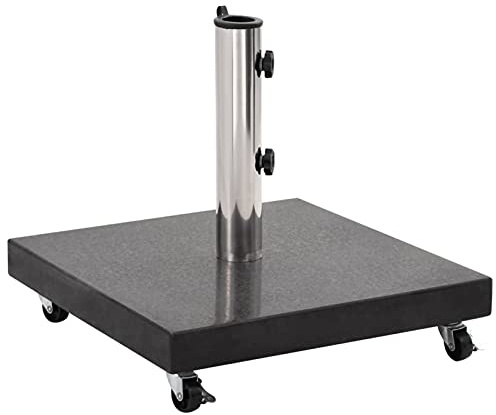 qohoio Socle de Parasol Granite 30 kg Carré Noir,Pied De Parasol,Pied De Parasol Lourd,Pied De Parasol sur roulettes