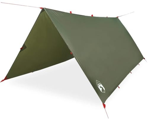 vidaXL Camping Tarp Tarpaulin Shelter - Versatile Waterproof Tent Tarp - Olive Green - 366x306 cm - Lightweight & Portable with Carry Bag